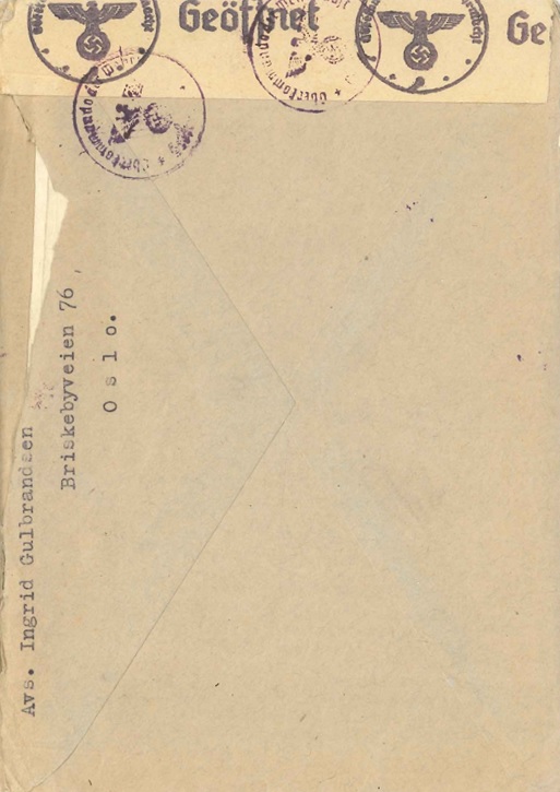 Baksida äldre kuvert stämplat med Geöffnet och tyska örnen.