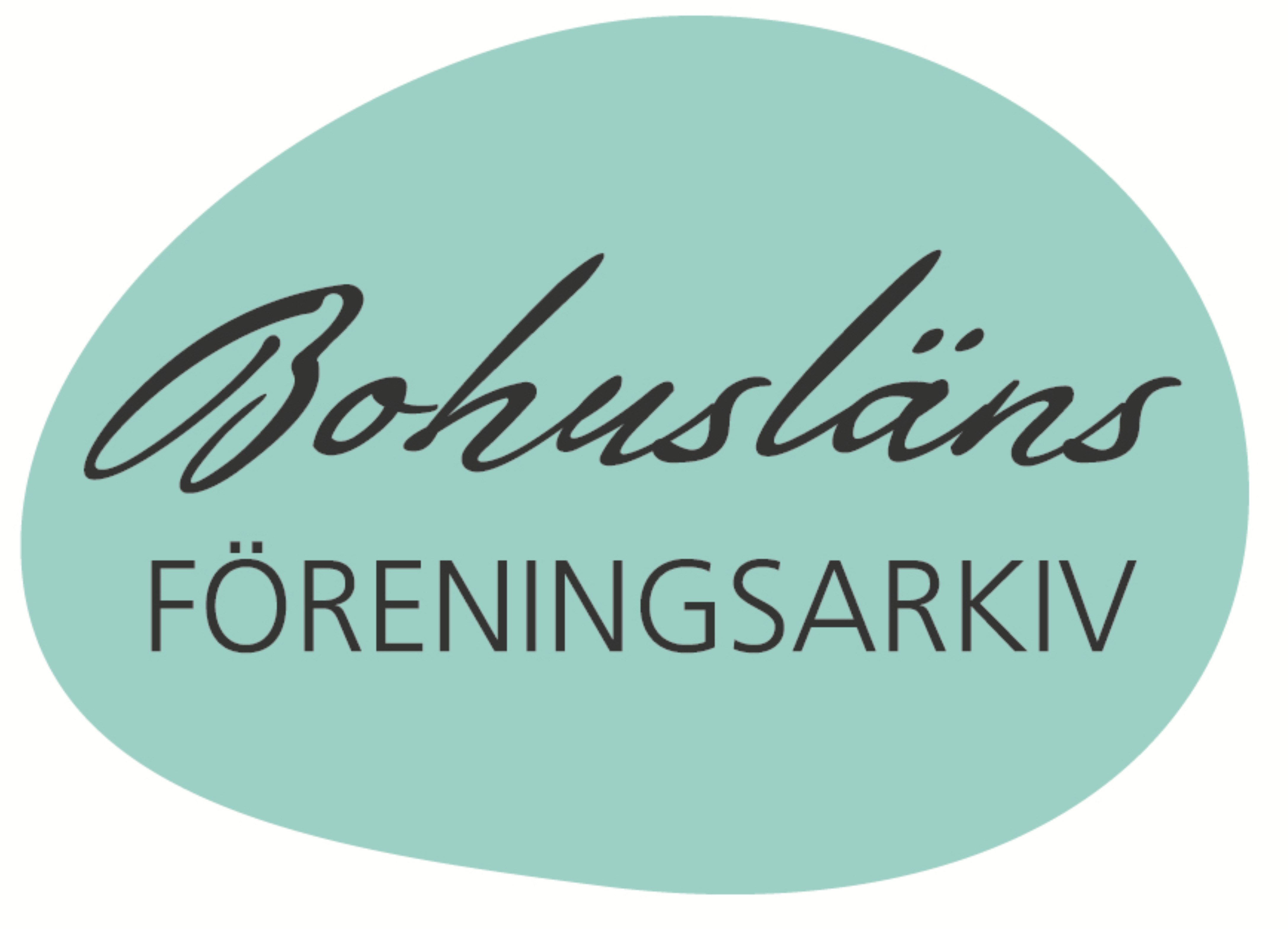Bohusläns föreningsarkivs logga Turkos bakgrund med texten Bohusläns föreningsarkiv i svart.
